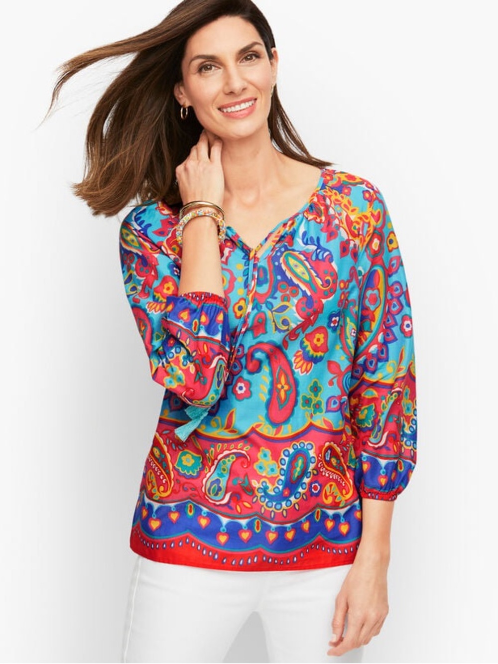 Talbots Turquoise Multicolor Paisley Peasant Blouse - Picture 8 of 8
